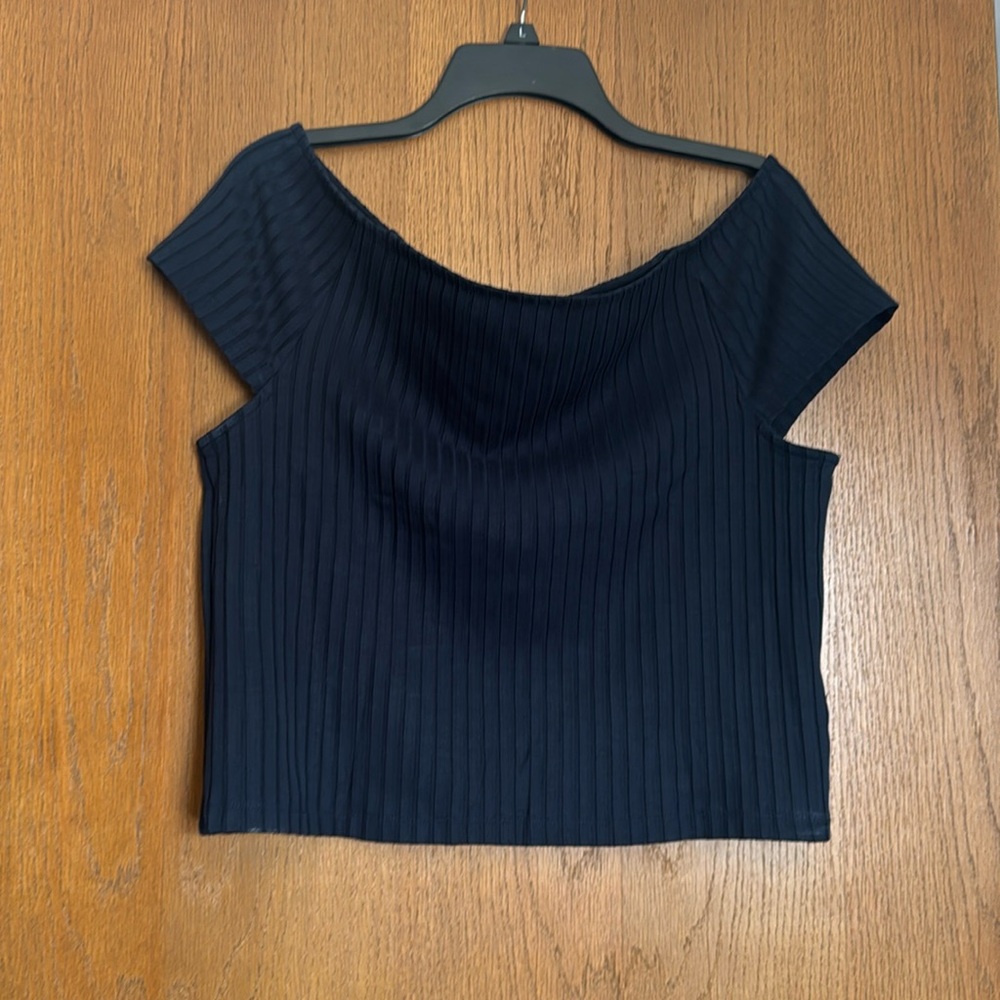 Banana Republic navy ribbed knit off the shoulder top Size XL NWT
